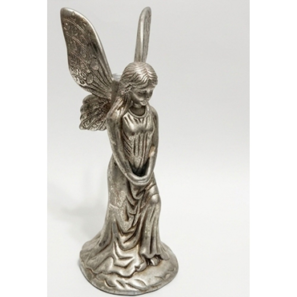 Pacific Rim Silver Fairy Figurine Taper Candle Holder Winged Angel 11.5 Inch